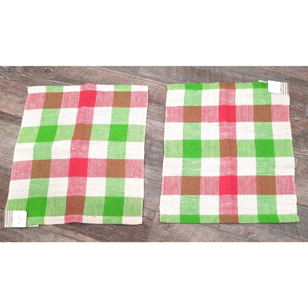 Vintage Pair Helmi Vuorelma 100% Linen Placemats Finland Pink Green Plaid